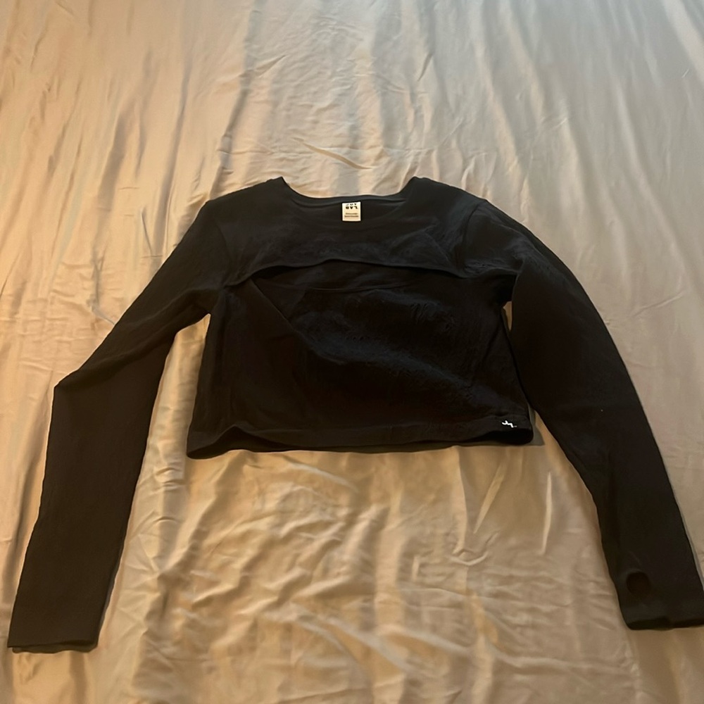 Black long sleeve crop top with cutout